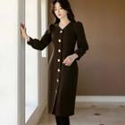Metallic Button-front Sheath Dress
