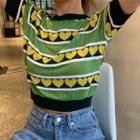 Short-sleeve Heart Knit Top Green - One Size