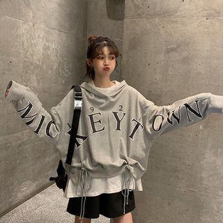 Hooded Drawstring Lettering Sweatshirt