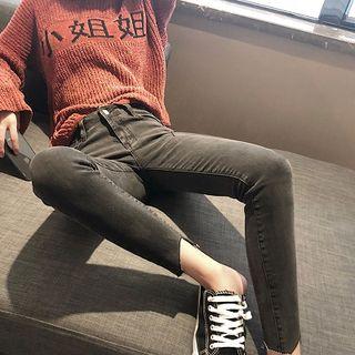 Lace-up Skinny Jeans / Chinese Characters Sweater