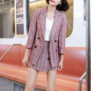 Plaid Blazer / Mini A-line Plaid Skort / Camisole