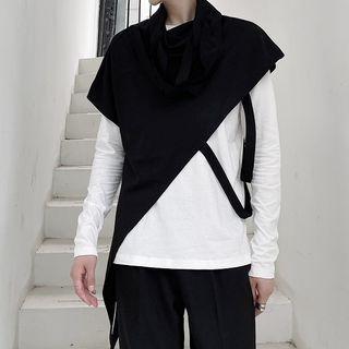 Set: Long-sleeve Plain T-shirt + Asymmetrical Shawl