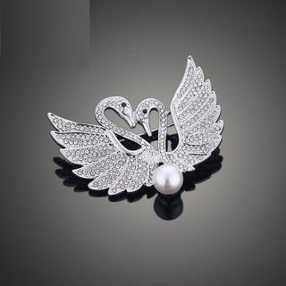 Rhinestone Faux Pearl Swan Brooch
