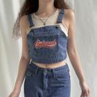 Lettering Embroidery Denim Crop Top