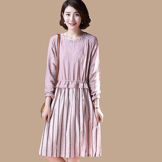 Panel Round-neck Long-sleeve Dress