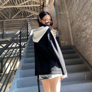 Color Panel Hooded Sweatshirt Black - One Size