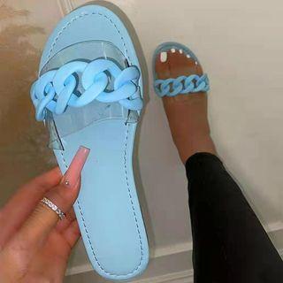 Chained Pvc Strap Slide Sandals