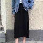 Side Slit Midi A-line Skirt Black - One Size