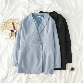 Loose-fit Plain Double-button Blazer