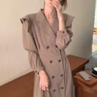 Long-sleeve Double-breasted Ruffle Midi Collared Dress