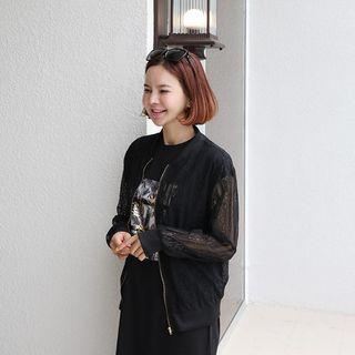 Sheer Lace Bomber Jacket