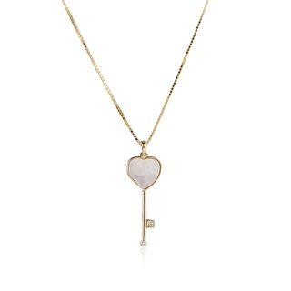 Key Pendant Necklace Gold & White - One Size