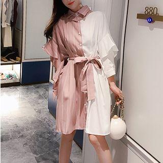Mock Two-piece Striped Ruffled Dress