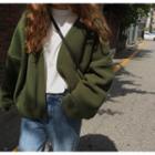 Long Sleeve Plain Cardigan Vintage Green - One Size