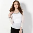 Rhinestone Neckline Shoulder Cutout Knit Top White - One Size