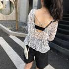 Long-sleeve Star Printed Open Back Blouse