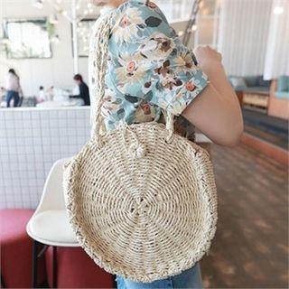 Woven Straw Tambourine Tote With Strap