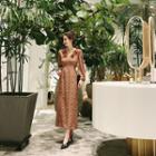 Frilled-collar Tie-waist Pattern Dress