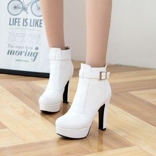 Platform Buckled Heeled Ankle Boots