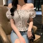 Off-shoulder Dotted Lace-up Top