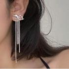Bow Rhinestone Fringed Earring 1 Pair - A2966 - Silver - One Size