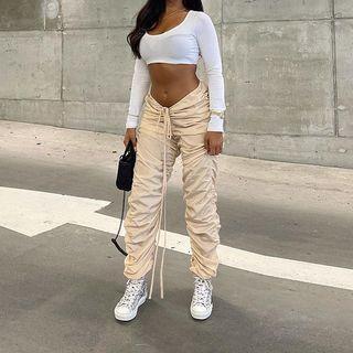Drawstring Shirred Sweatpants