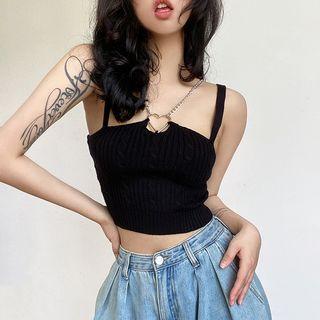 Chain Strap Halter Neck Knit Camisole Top