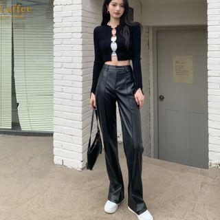 Knit Top / Faux Leather Pants / Halter Top
