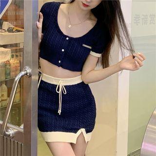 Short-sleeve Crop Knit Top / Knit Skirt