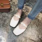 Faux Pearl Strap Square Toe Mules