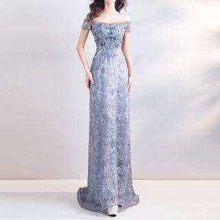 Embroidered Sheath Evening Gown