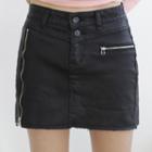 Inset Shorts Zip-side Coated Miniskirt
