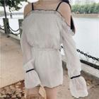 Long-sleeve Off Shoulder Dotted Chiffon Playsuit