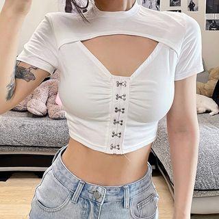 Plain Short Sleeve Cut-out Top