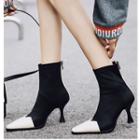 Faux Leather Panel High-heel Pointed Short Boots