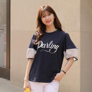 Puff-sleeve Letter Print T-shirt