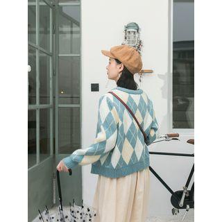 Argyle Cardigan Argyle - Blue & White - One Size