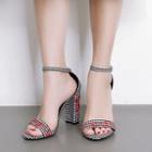 Chunky-heel Embroidery Gingham Sandals