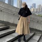 Pocket-front Elbow-sleeve Shirt / Band-waist Midi A-line Skirt