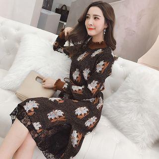 Lace Hem Printed Midi Shift Dress