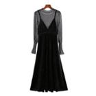 Set: Long-sleeve Top + Strappy Midi Dress