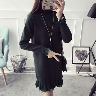 Ruffle Trim Long-sleeve Knit Dress