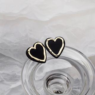 Heart Ear Stud E1998-12 - 1 Pair - Black - One Size