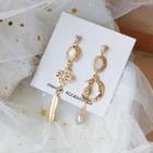 Non-matching Rhinestone Feather Moon & Star Dangle Earring