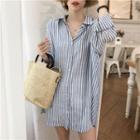 Striped Long-sleeve Loose-fit Shirt Blue - One Size