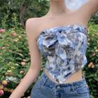 Tie-dye Print Cropped Tube Top Tie Dyed - Blue - One Size