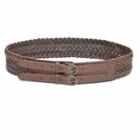 Double Buckled Genuine Leather Woven Belt Coffee - One Size