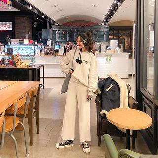 Drawcord Wide-leg Rib Knit Pants