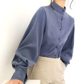 Mandarin Collar Lantern-sleeve Shirt