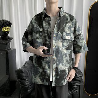 Color-block Cargo Button-up Oversize Top